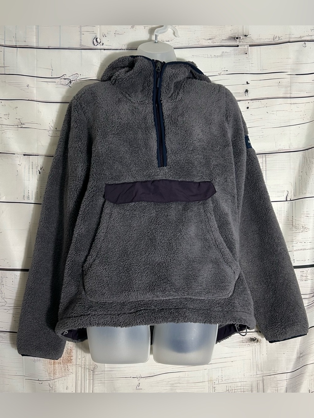 The North Face Women's 1/4 Zip Hooded Fleece Pullover Gray with Purple Size L